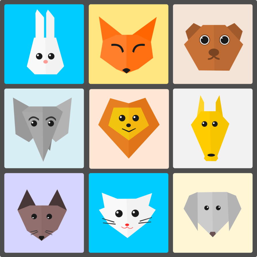 Cute Animals Flat Origmi Style