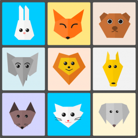 Cute Animals Flat Origmi Style