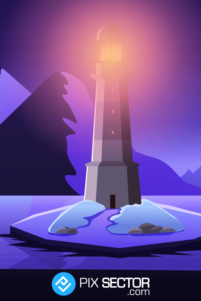 Lighthouse at night and moon vector illustration