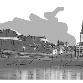 City sketch drawing Bratislava